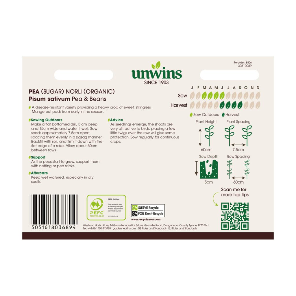 Unwins Organic Pea Sugar Norli Organic Seeds 5051618036894 2